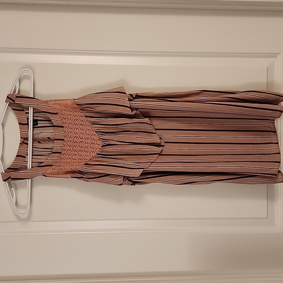 Torrid | Pink Striped High Neck Challis Ruffle Lace Tank Top - Picture 2 of 7